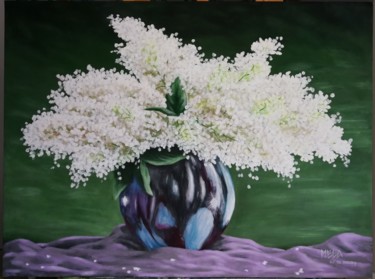 Painting titled "White Lilac" by Mela Calkic, Original Artwork, Acrylic Mounted on Wood Stretcher frame