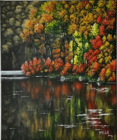 Картина под названием "Autumn Lake" - Mela Calkic, Подлинное произведение искусства, Акрил