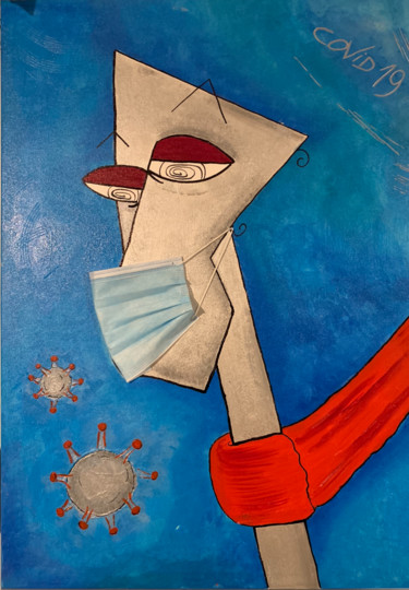 Картина под названием "Covid 19" - Louise Mélano, Подлинное произведение искусства, Акрил Установлен на Деревянная рама для…