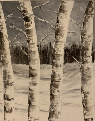Painting titled "Arbres enneigés" by Louise Mélano, Original Artwork, Acrylic Mounted on Wood Stretcher frame
