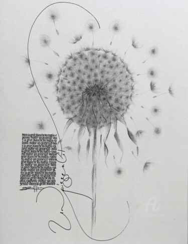 Drawing titled "PISSENLIT - Calligr…" by Mélanie Griffon, Original Artwork, Ink