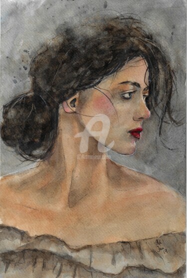 Painting titled "Side Portrait" by Melanie Kempkes, Original Artwork, Watercolor