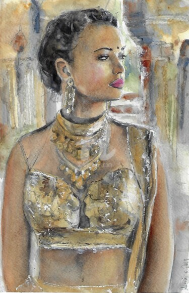 Painting titled "Indian princess" by Melanie Kempkes, Original Artwork, Watercolor