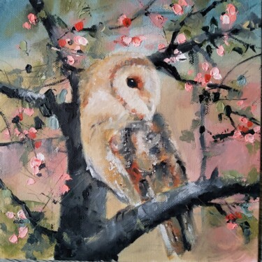Painting titled "Owl" by Melanie Kempkes, Original Artwork, Oil