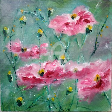 Painting titled "Pink Flowers" by Melanie Kempkes, Original Artwork, Oil