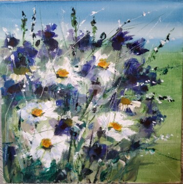 Painting titled "White Flowers" by Melanie Kempkes, Original Artwork, Oil