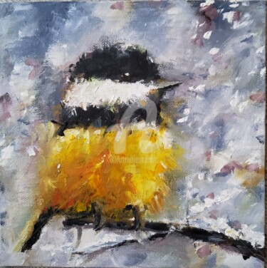 Malerei mit dem Titel "Kleiner Vogel" von Melanie Kempkes, Original-Kunstwerk, Öl
