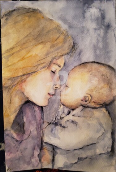 Painting titled "Mutterliebe 2" by Melanie Kempkes, Original Artwork, Watercolor