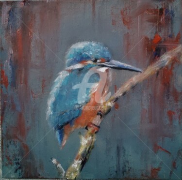 Schilderij getiteld "Eisvogel" door Melanie Kempkes, Origineel Kunstwerk, Olie