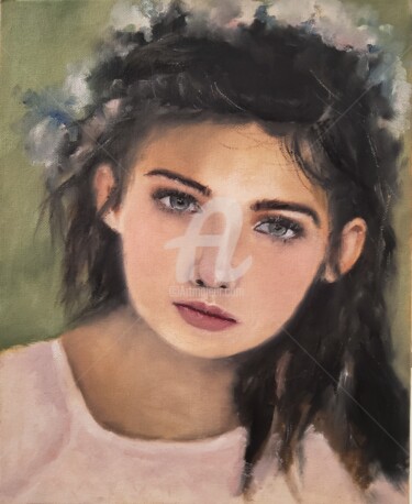 Painting titled "Girl Portrait" by Melanie Kempkes, Original Artwork, Oil