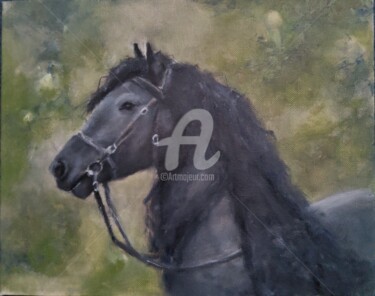 Painting titled "Black Horse" by Melanie Kempkes, Original Artwork, Oil