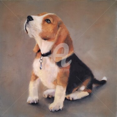 Painting titled "Lovely little Beagle" by Melanie Kempkes, Original Artwork, Oil