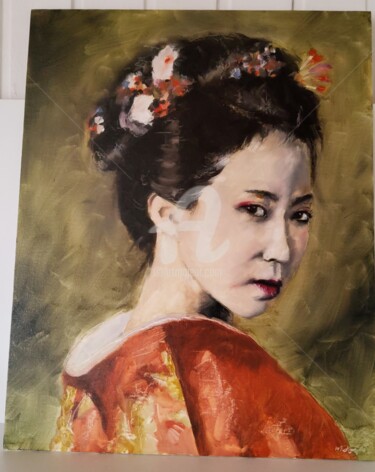 Painting titled "Geisha" by Melanie Kempkes, Original Artwork, Oil