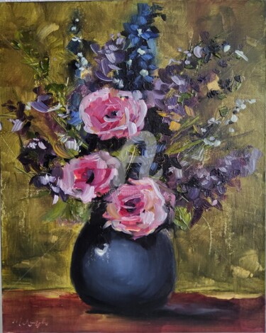 Painting titled "Oil Flowers" by Melanie Kempkes, Original Artwork, Oil