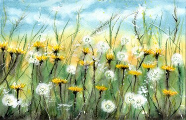 Malerei mit dem Titel "Dandelions" von Melanie Kempkes, Original-Kunstwerk, Aquarell