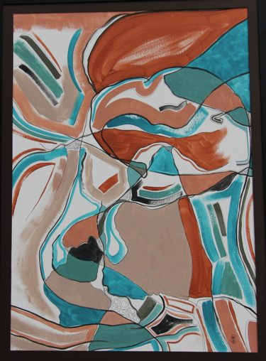 Peinture intitulée ""Cubisme Turquoise"…" par Melanie Maquinay, Œuvre d'art originale, Acrylique