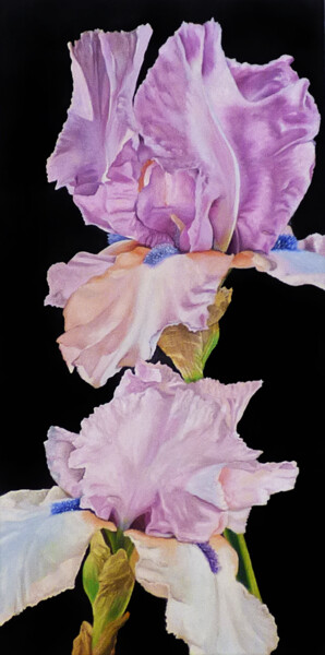 Schilderij getiteld "Irises II" door Melanie Renaux, Origineel Kunstwerk, Olie