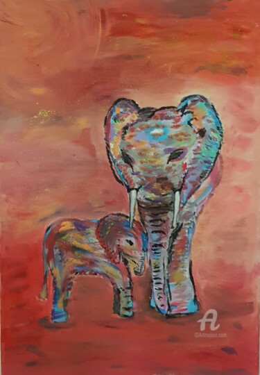 Peinture intitulée "Éléphants" par Melanie Roch, Œuvre d'art originale, Acrylique