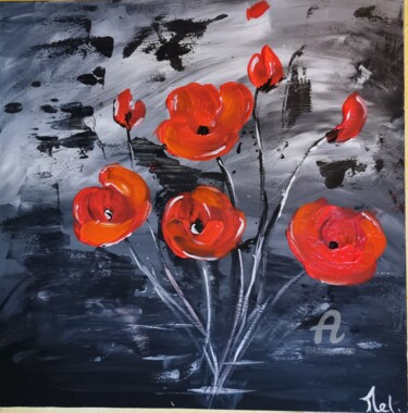 Painting titled "Coquelicots" by Melanie Roch, Original Artwork, Acrylic