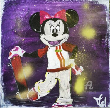 Schilderij getiteld "Minnie skateuse" door Melanie Roch, Origineel Kunstwerk, Acryl