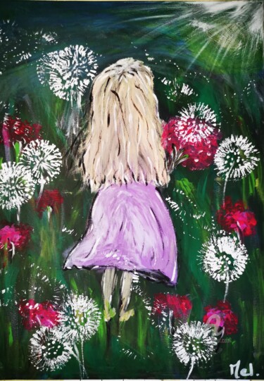 Painting titled "Louane" by Melanie Roch, Original Artwork, Acrylic Mounted on Wood Stretcher frame