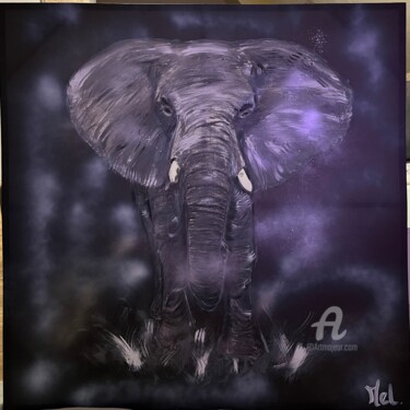 Painting titled "Éléphant" by Melanie Roch, Original Artwork, Acrylic Mounted on Wood Stretcher frame