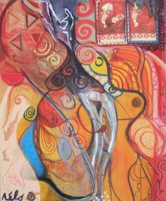 Peinture intitulée "" Femme tribale "" par Mélo, Œuvre d'art originale, Acrylique