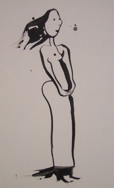 Drawing titled "" L'attente "" by Mélo, Original Artwork, Ink