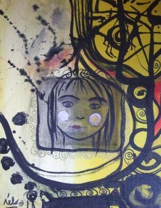 Painting titled "" Jeune fille aux c…" by Mélo, Original Artwork, Acrylic