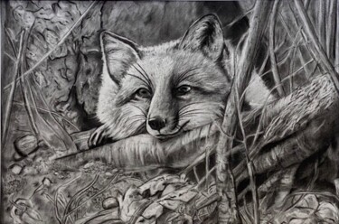 Pintura intitulada "The fox" por Melart, Obras de arte originais, Carvão