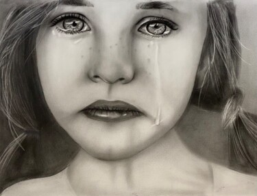 Painting titled "Crying girl" by Melart, Original Artwork, Charcoal