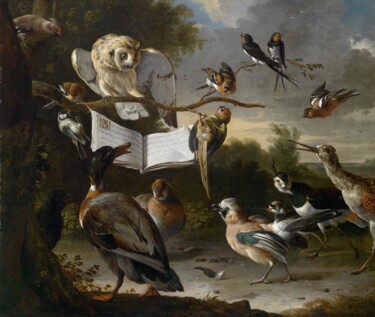 Pintura titulada "The bird concert" por Melchior D'Hondecoeter, Obra de arte original, Oleo