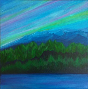 Painting titled "Northern lights" by Elena Moshchenko, Original Artwork, Acrylic Mounted on Wood Stretcher frame
