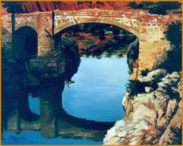 Painting titled ""Puente romano en J…" by Miguel Angel López Melgarejo, Original Artwork