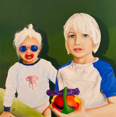 Brother and Sister Painting titled "Brother and Sister" by Mely ..., Original Art, Oil Mounted on Stretcher frame