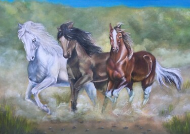 Pintura intitulada "Тройка лошадей" por Melina Abdrashitova, Obras de arte originais, Acrílico Montado em artwork_cat.