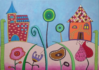 Картина под названием "Land of dreams" - Melinda Vamosi, Подлинное произведение искусства, Акрил Установлен на Деревянная ра…