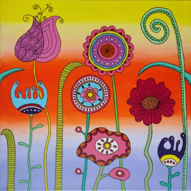 Malerei mit dem Titel "Flowers" von Melinda Vamosi, Original-Kunstwerk, Acryl Auf Keilrahmen aus Holz montiert