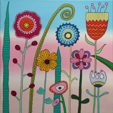 Peinture intitulée "Flowery dream" par Melinda Vamosi, Œuvre d'art originale, Acrylique Monté sur Châssis en bois