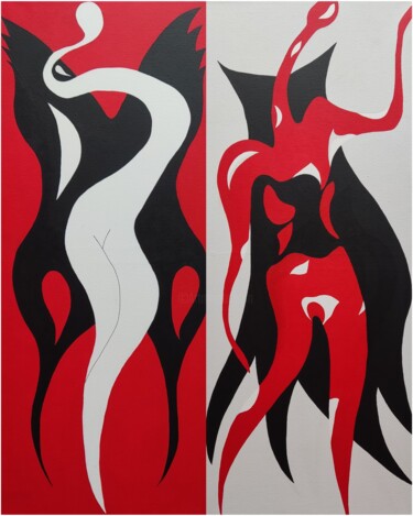 Pintura titulada "Angel and devil in…" por Melinda Vamosi, Obra de arte original, Acrílico Montado en Bastidor de camilla de…