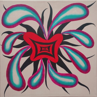 Ζωγραφική με τίτλο "The space flower" από Melinda Vamosi, Αυθεντικά έργα τέχνης, Ακρυλικό Τοποθετήθηκε στο Ξύλινο φορείο σκε…