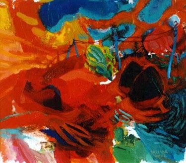 Painting titled "Red Landscape" by Melinda Torok, Original Artwork, Oil
