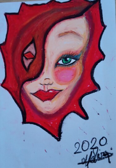 Drawing titled "Woman with a one eye" by Melisa Kanmaz, Original Artwork, Pastel