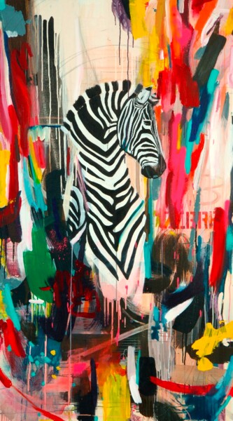 Картина под названием "Wild Life 3 (Le Zèb…" - Mélissa Beaulieu, Подлинное произведение искусства, Масло