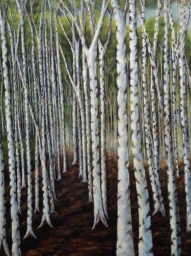 Painting titled "Birch Trees" by Melissa Hin, Original Artwork, Acrylic
