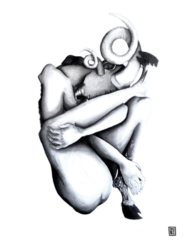Dessin intitulée "Homo Ovis" par Mélissa Leplus, Œuvre d'art originale, Encre