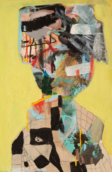 Schilderij getiteld "Carbon Man" door Melissa Monroe, Origineel Kunstwerk, Acryl Gemonteerd op Houten paneel