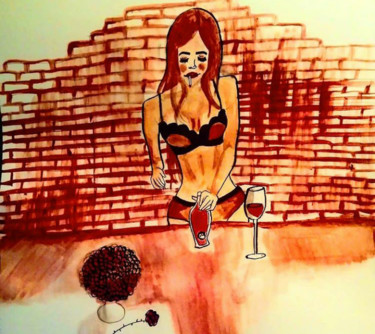 Painting titled "Bloody wine" by Melissa Wright, Original Artwork, Gouache