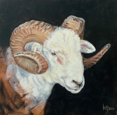 Schilderij getiteld "Looking Sheepish" door Melissa Gee, Origineel Kunstwerk, Olie