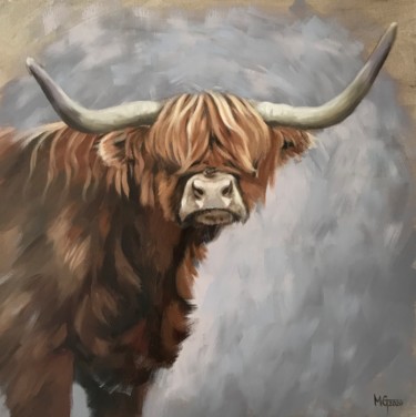 Painting titled "Scottish Highland C…" by Melissa Gee, Original Artwork, Oil Mounted on Wood Stretcher frame